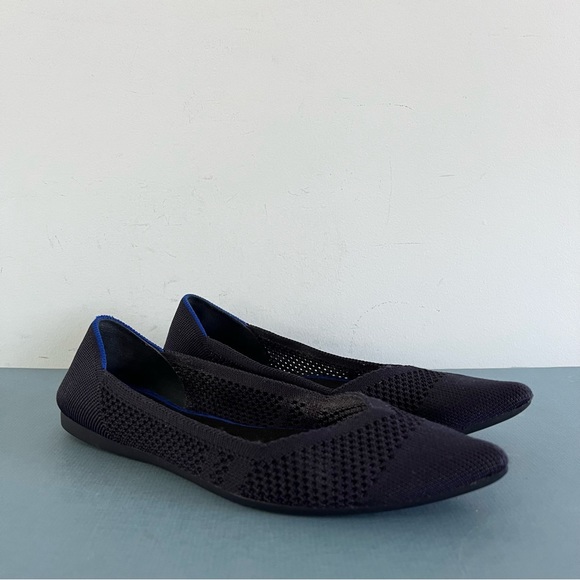 Rothy’s The Point Maritime Lattice Stitch Navy Blue Washable Knit Ballet Flats - Picture 2 of 9